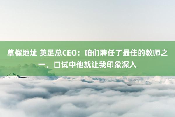 草榴地址 英足总CEO：咱们聘任了最佳的教师之一，口试中他就让我印象深入