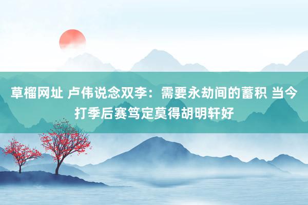 草榴网址 卢伟说念双李：需要永劫间的蓄积 当今打季后赛笃定莫得胡明轩好
